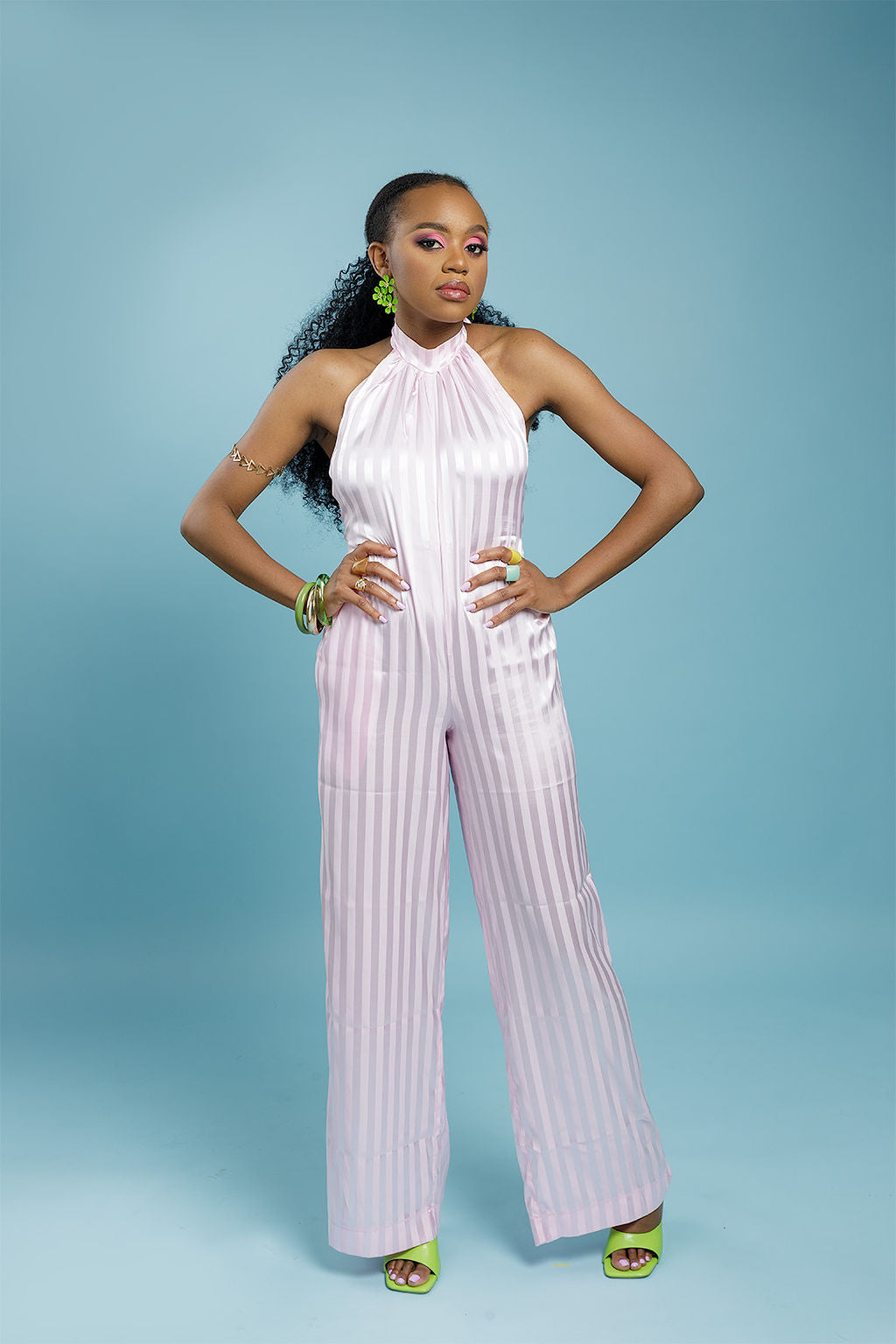 Camellia Striped Silk Jumpsuit