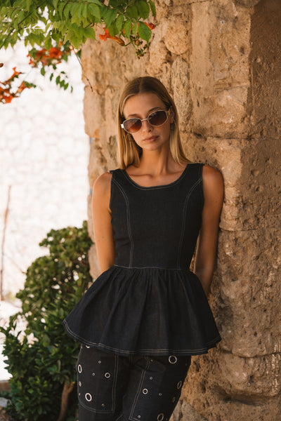 Denim Peplum Top